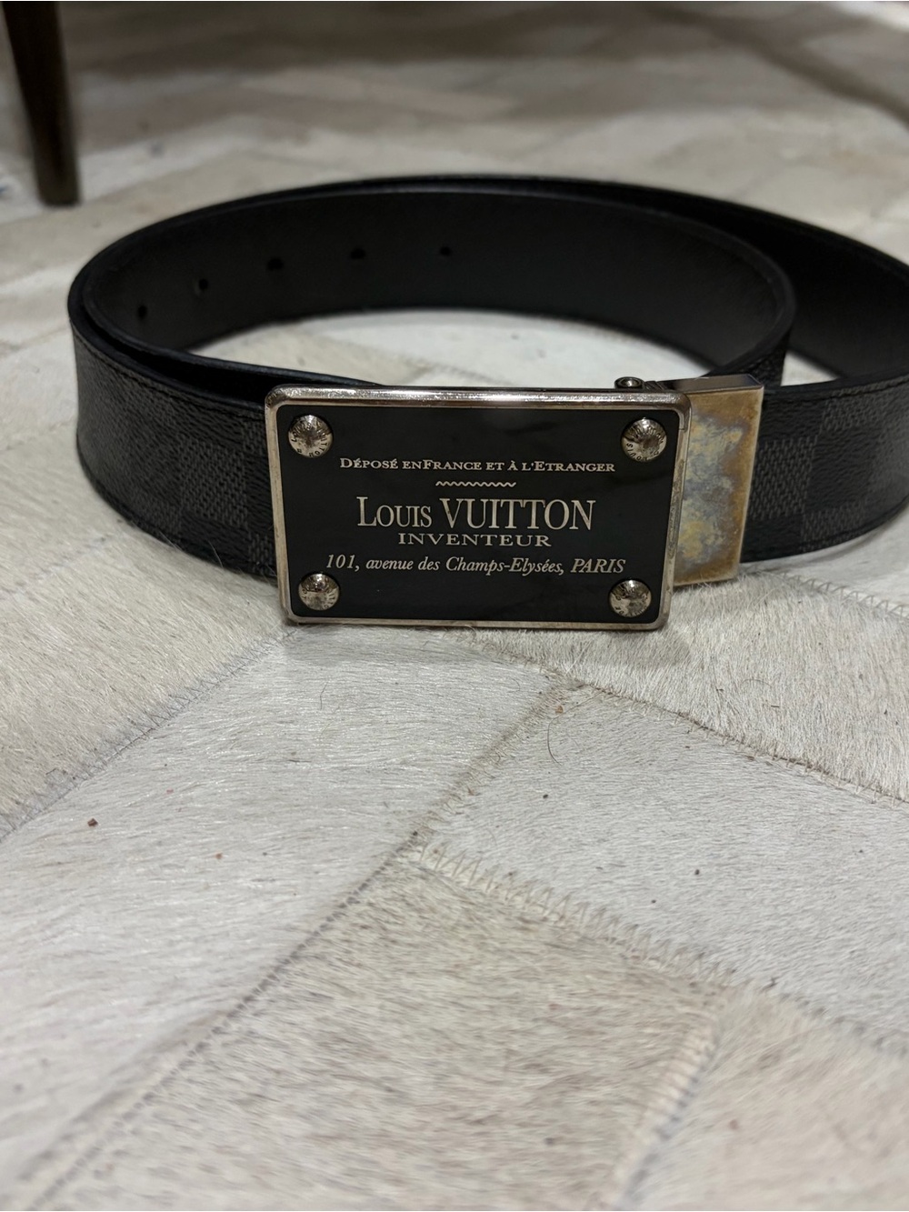 Louis Vuitton Black Damier Graphite Leather Belt Strap